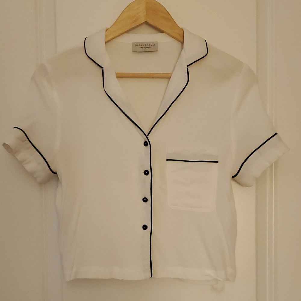 Dress Forum White Blouse with Black Piping